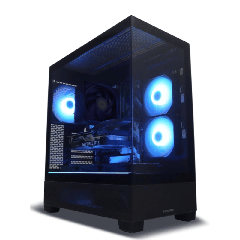 FRONTIERのゲーミングPC。
ブラックカラーのピラーレスデザイン。
